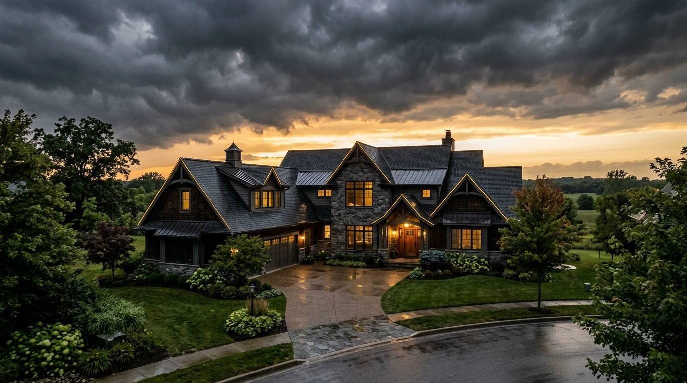 Roof against a stormy North Indy sky